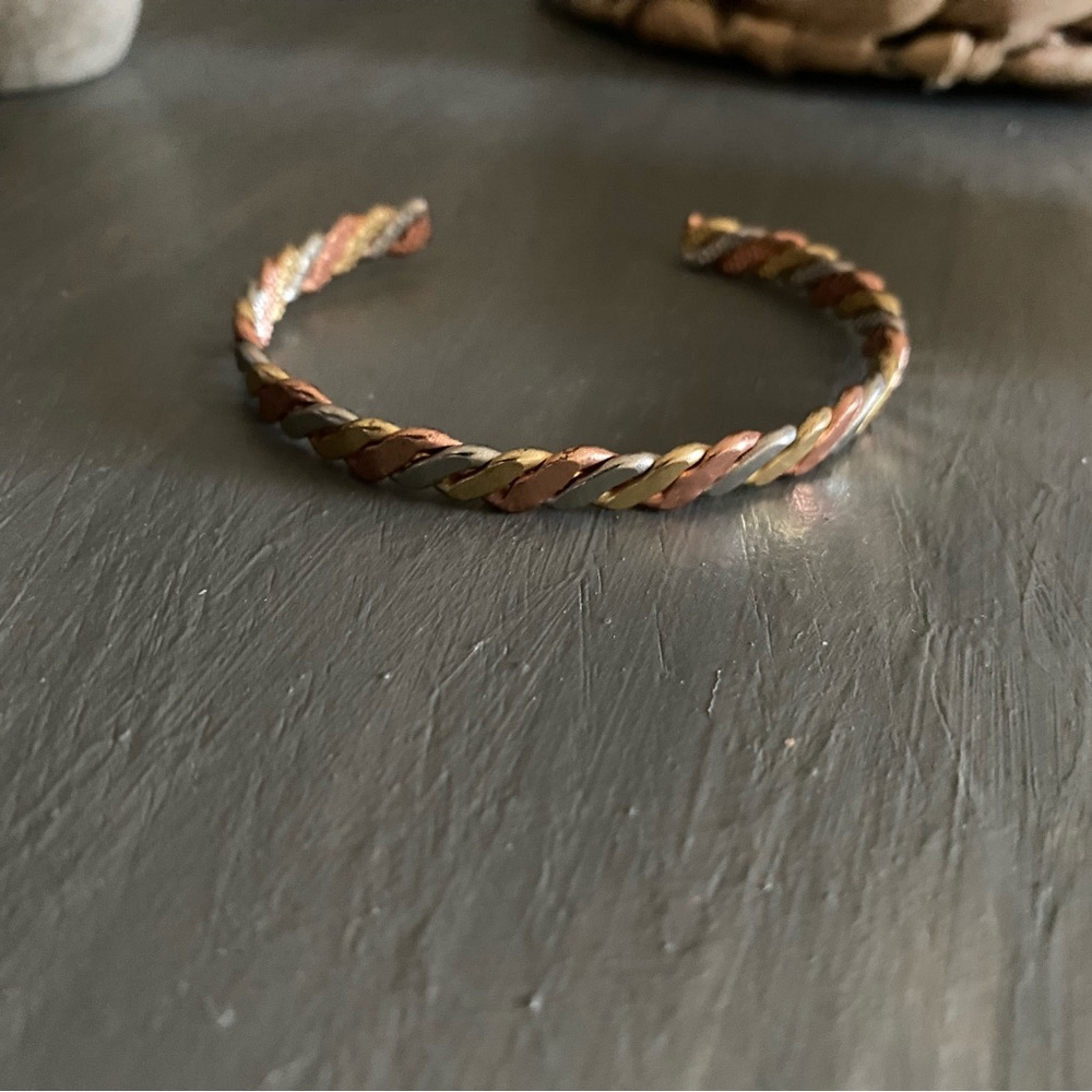 Tri metal braid cuff bracelet